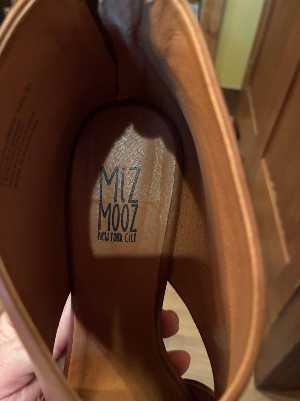 Miz Mooz Caramel Tan Leather Peep-Toe Block Heel Zip Back Booties size 41 - Picture 8 of 8
